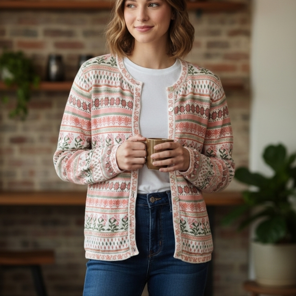 Appleseed's Pink and Green Patterned Cardigan